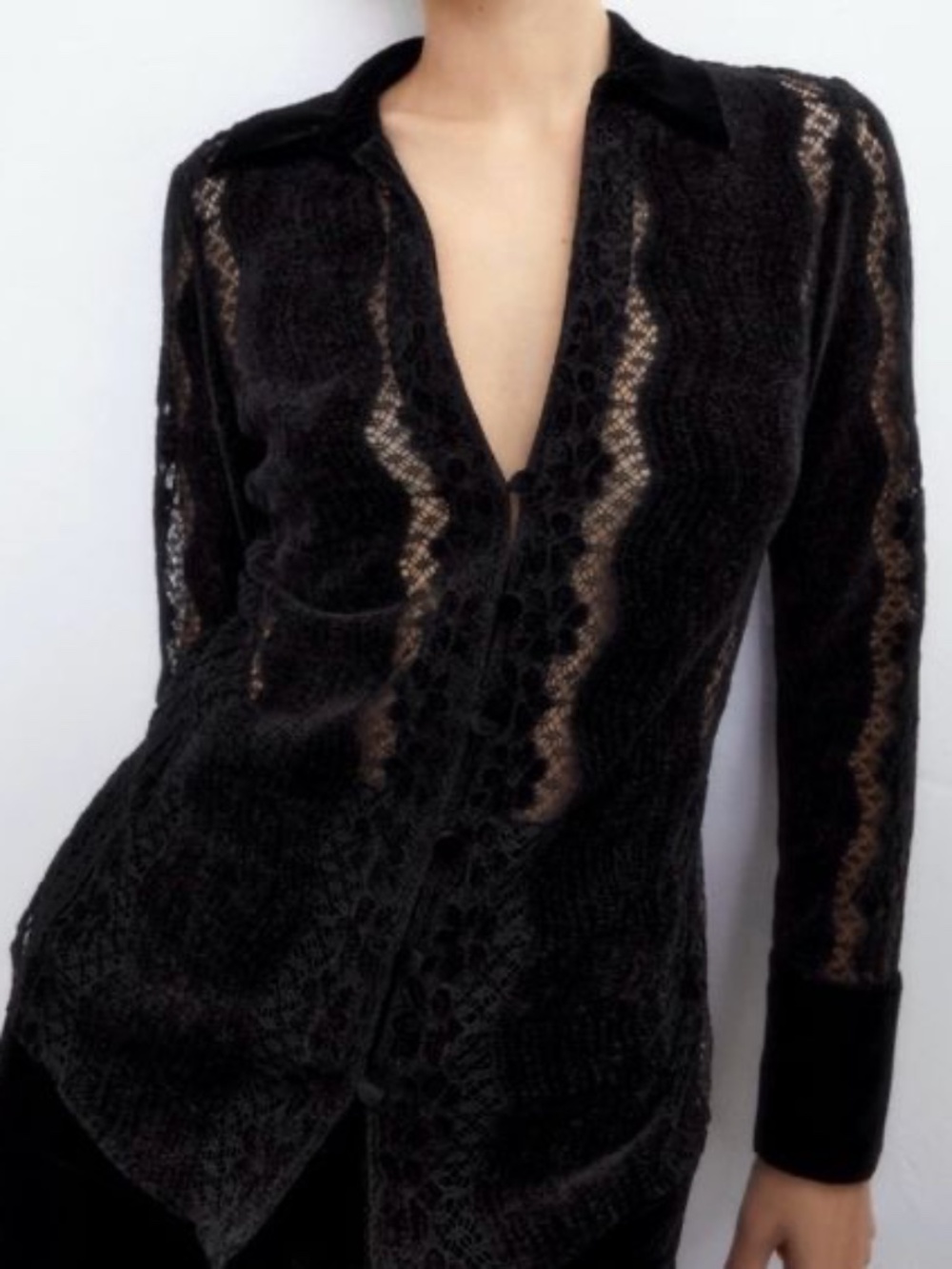 NWT ZARA VELVET LACE BLOUSE